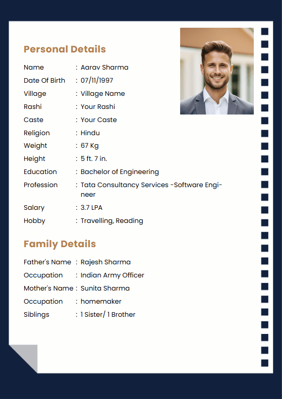 Tamil bride marriage biodata template — simple one-page layout